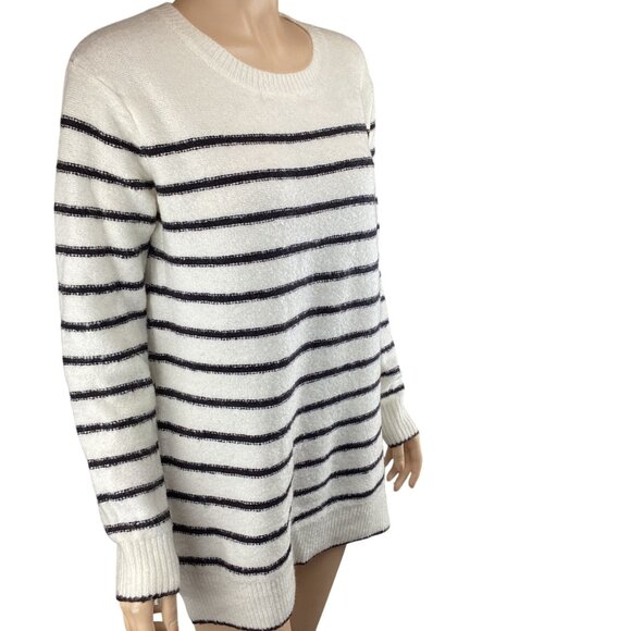 John + Jenn Womens Striped Long Sleeve Sweater Size XS XSmall Crew Neck White/Bl - Picture 6 of 10